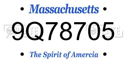 9Q78705 Massachusetts License Plate