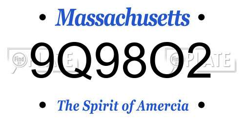 9Q98O2 Massachusetts License Plate