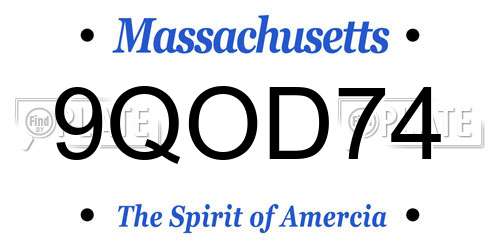 9QOD74 Massachusetts License Plate