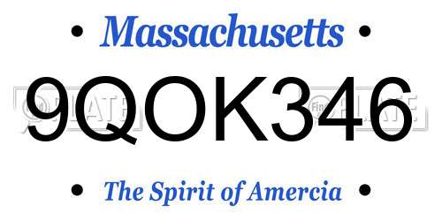 9QOK346 Massachusetts License Plate