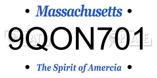 9QON701 Massachusetts License Plate