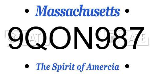 9QON987 Massachusetts License Plate