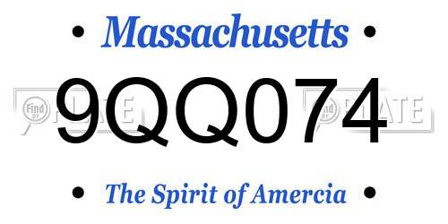 9QQ074 Massachusetts License Plate