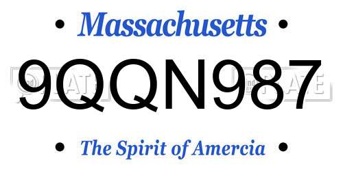 9QQN987 Massachusetts License Plate