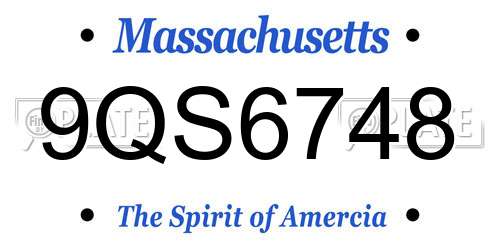 9QS6748 Massachusetts License Plate