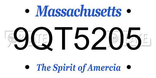 9QT5205 Massachusetts License Plate