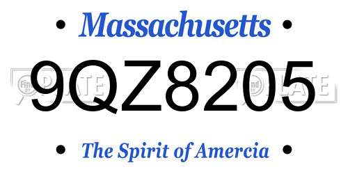 9QZ8205 Massachusetts License Plate