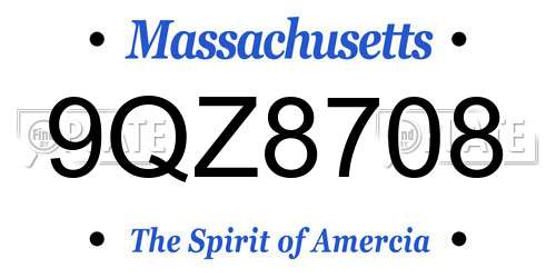 9QZ8708 Massachusetts License Plate