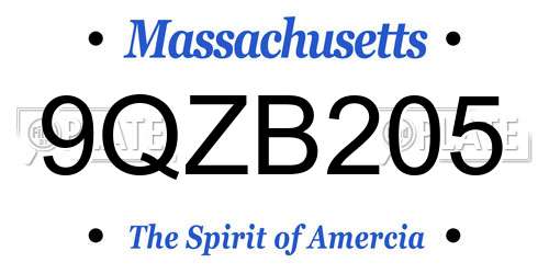 9QZB205 Massachusetts License Plate