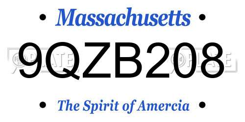 9QZB208 Massachusetts License Plate