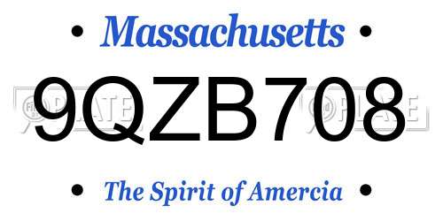 9QZB708 Massachusetts License Plate