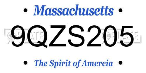 9QZS205 Massachusetts License Plate