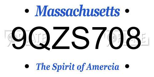 9QZS708 Massachusetts License Plate