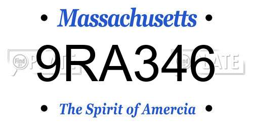 9RA346 Massachusetts License Plate