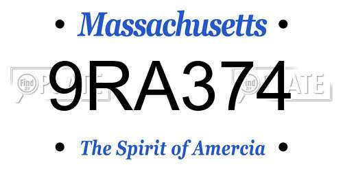 9RA374 Massachusetts License Plate