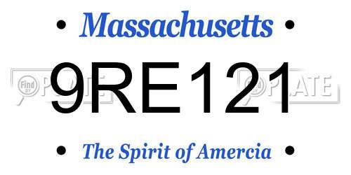 9RE121 Massachusetts License Plate