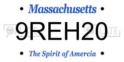 9REH20 Massachusetts License Plate