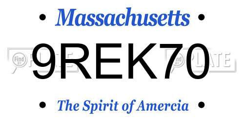 9REK70 Massachusetts License Plate