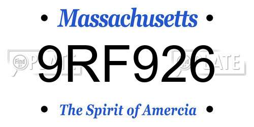 9RF926 Massachusetts License Plate