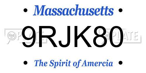 9RJK80 Massachusetts License Plate