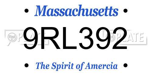 9RL392 Massachusetts License Plate
