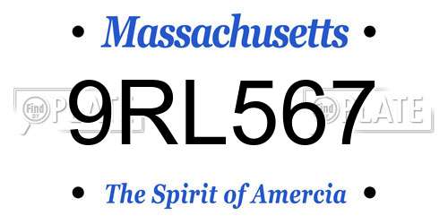 9RL567 Massachusetts License Plate