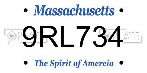 9RL734 Massachusetts License Plate