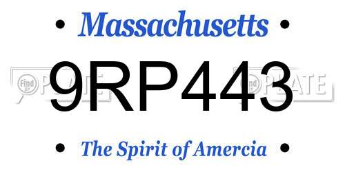 9RP443 Massachusetts License Plate
