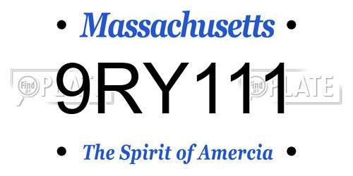9RY111 Massachusetts License Plate