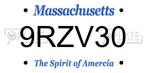 9RZV30 Massachusetts License Plate