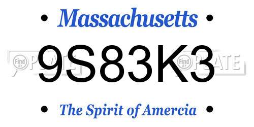 9S83K3 Massachusetts License Plate
