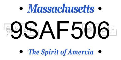 9SAF506 Massachusetts License Plate
