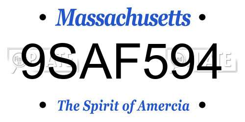 9SAF594 Massachusetts License Plate