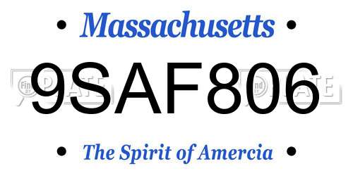 9SAF806 Massachusetts License Plate