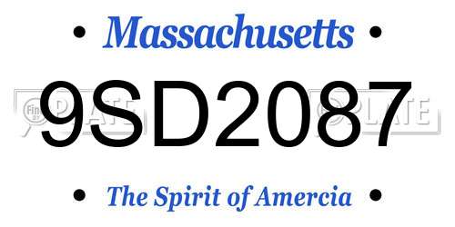 9SD2087 Massachusetts License Plate