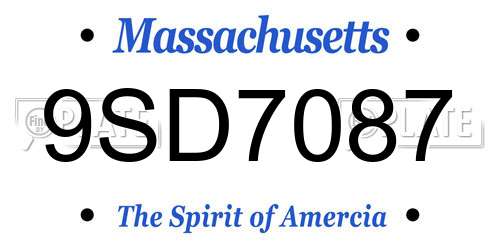 9SD7087 Massachusetts License Plate