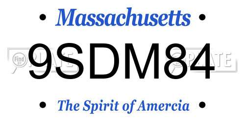 9SDM84 Massachusetts License Plate