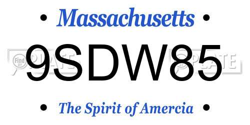 9SDW85 Massachusetts License Plate
