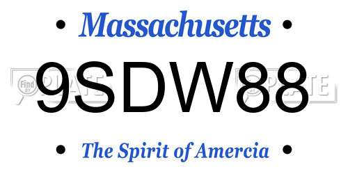 9SDW88 Massachusetts License Plate