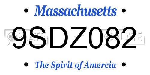 9SDZ082 Massachusetts License Plate