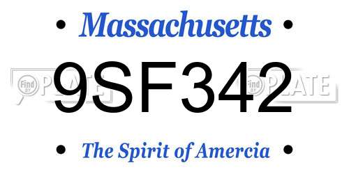 9SF342 Massachusetts License Plate