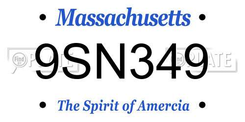 9SN349 Massachusetts License Plate