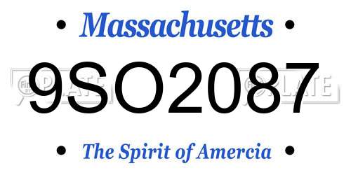 9SO2087 Massachusetts License Plate