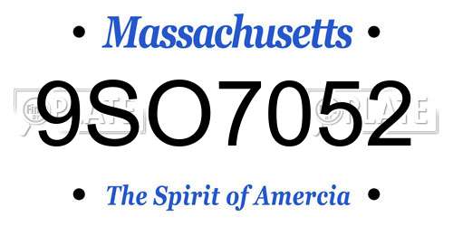 9SO7052 Massachusetts License Plate