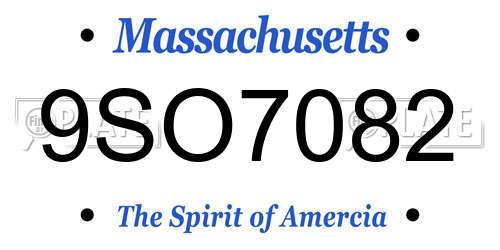9SO7082 Massachusetts License Plate