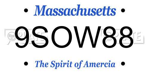 9SOW88 Massachusetts License Plate