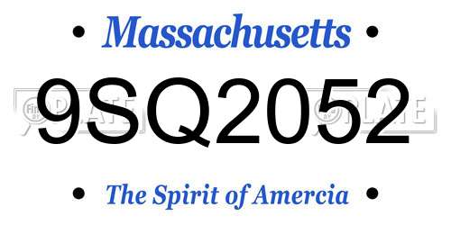 9SQ2052 Massachusetts License Plate