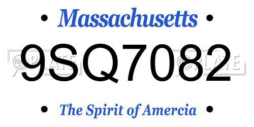 9SQ7082 Massachusetts License Plate