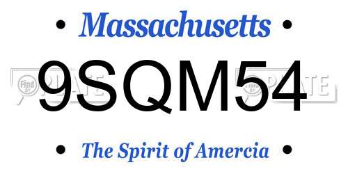 9SQM54 Massachusetts License Plate