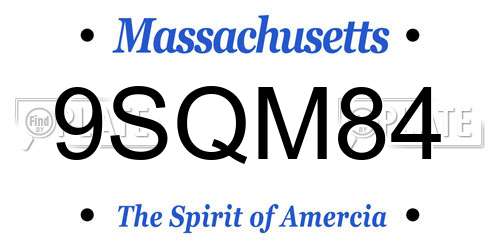 9SQM84 Massachusetts License Plate